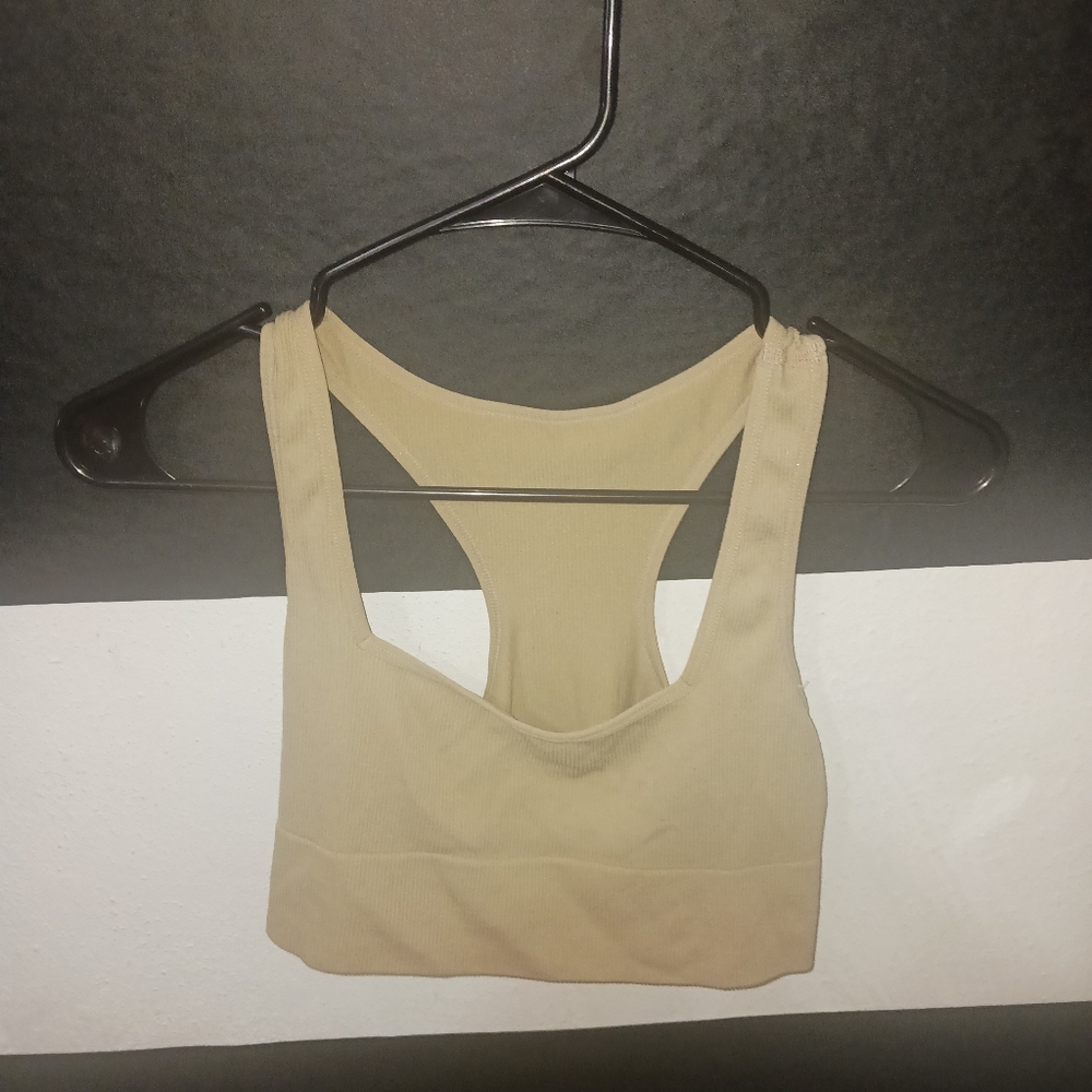 SWS Essentials Women Beige cream seamless ribbed tank crop top - Picture 3 of 6